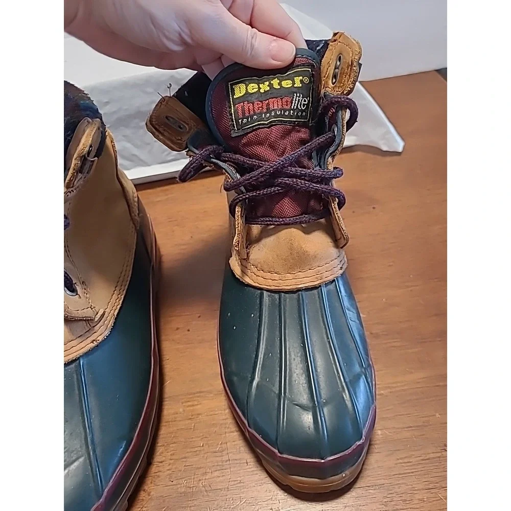 Vintage Dexter Duck Boots Brown Leather Thermolite Thin Insulated Booties Size 9